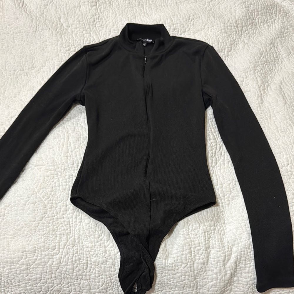 Fashion Nova Black Ribbed Zip-Up Top